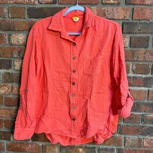 C & C California womens gauzy roll tab sleeves lagenlook shirt orange XS